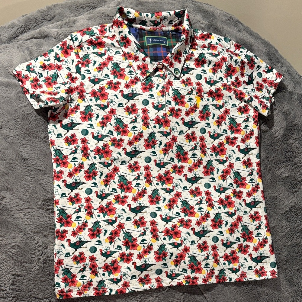 William Murray Golf Red Floral Polo